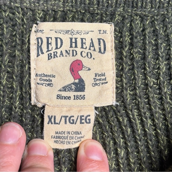 RedHead Henley Rib-Knit Fisherman Sweater-Olive Green-Men XL - Picture 4 of 5